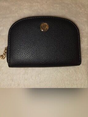 Anne Klein Black Pebbled Leather Key Pouch with Gold Hardware